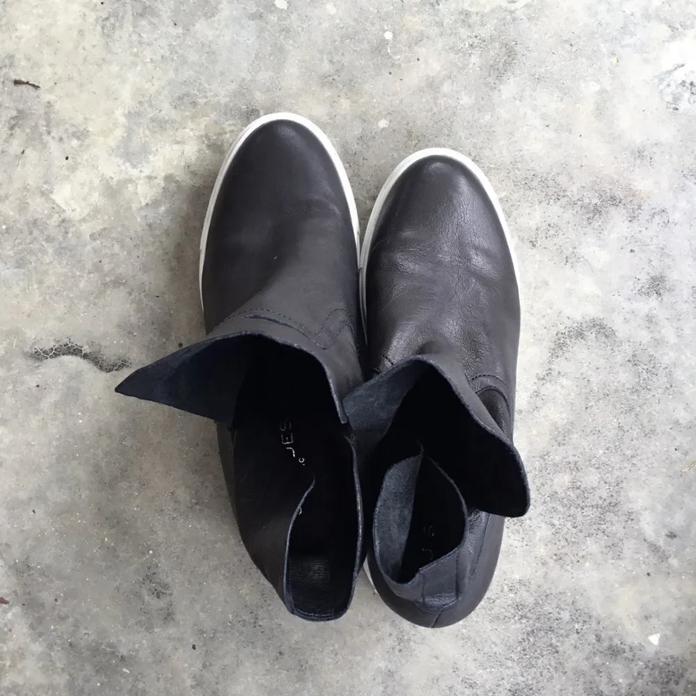 J/SLIDES Posh Hidden Wedge Round‎ Toe Platform Sneaker Black Leather
